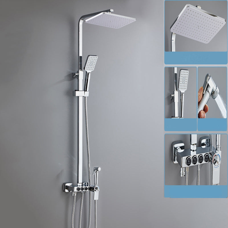 Contemporary Shower System Handheld Shower Head Slide Bar Wall Mounted Shower Set Gun Grey 4 Thermostatic Clearhalo 'Bathroom Remodel & Bathroom Fixtures' 'Home Improvement' 'home_improvement' 'home_improvement_shower_faucets' 'Shower Faucets & Systems' 'shower_faucets' 'Showers & Bathtubs Plumbing' 'Showers & Bathtubs' 6381351