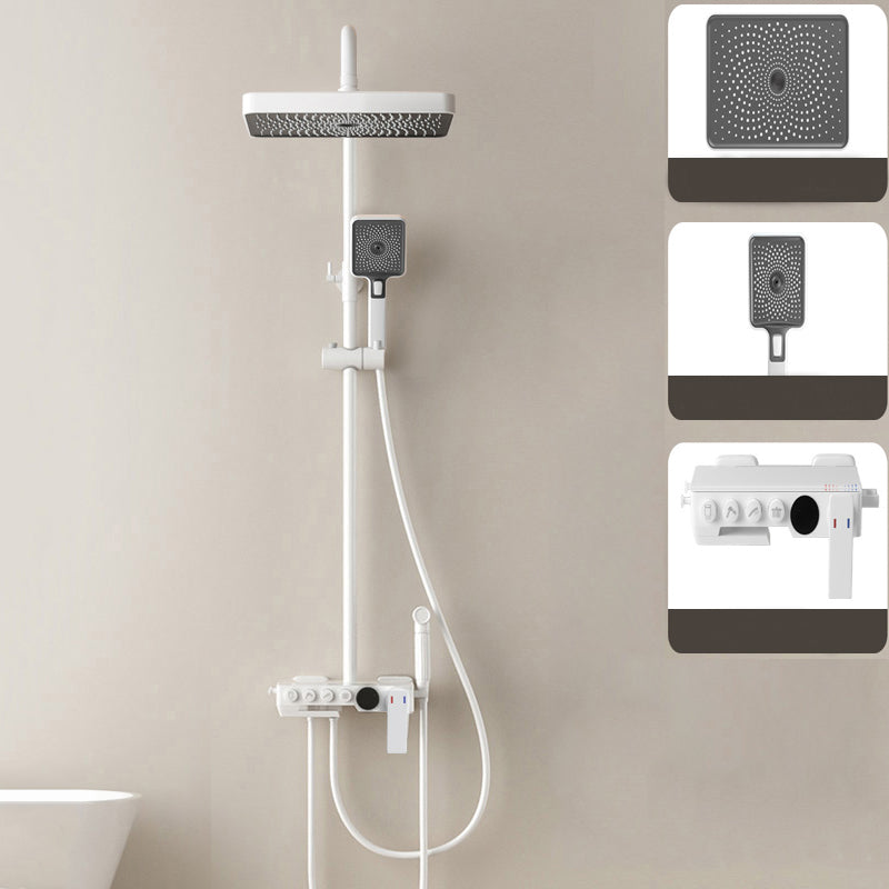 Contemporary Shower System Slide Bar Adjustable Shower Head Wall Mounted Shower Set White Temperature Control Digital Display Included Clearhalo 'Bathroom Remodel & Bathroom Fixtures' 'Home Improvement' 'home_improvement' 'home_improvement_shower_faucets' 'Shower Faucets & Systems' 'shower_faucets' 'Showers & Bathtubs Plumbing' 'Showers & Bathtubs' 6381371