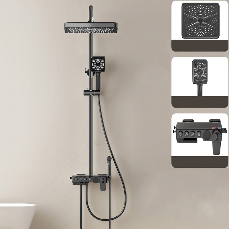 Contemporary Shower System Slide Bar Adjustable Shower Head Wall Mounted Shower Set Black Thermostatic Digital Display Included Clearhalo 'Bathroom Remodel & Bathroom Fixtures' 'Home Improvement' 'home_improvement' 'home_improvement_shower_faucets' 'Shower Faucets & Systems' 'shower_faucets' 'Showers & Bathtubs Plumbing' 'Showers & Bathtubs' 6381381