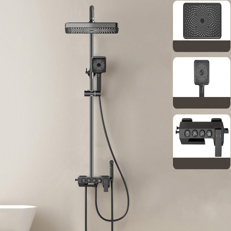 Contemporary Shower System Slide Bar Adjustable Shower Head Wall Mounted Shower Set Black Temperature Control Digital Display Not Included Clearhalo 'Bathroom Remodel & Bathroom Fixtures' 'Home Improvement' 'home_improvement' 'home_improvement_shower_faucets' 'Shower Faucets & Systems' 'shower_faucets' 'Showers & Bathtubs Plumbing' 'Showers & Bathtubs' 6381383