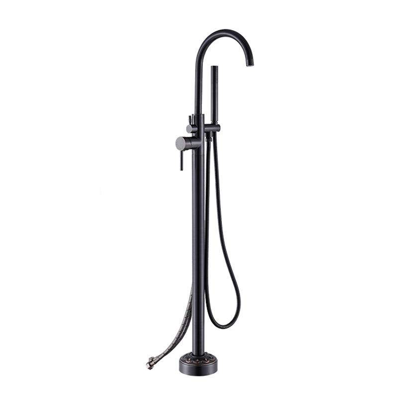 Floor Mounted Metal Freestanding Tub Filler Single Handle Freestanding Faucet with Hose Black Hand Shower Included Wall Clearhalo 'Bathroom Remodel & Bathroom Fixtures' 'Bathtub Faucets' 'bathtub_faucets' 'Home Improvement' 'home_improvement' 'home_improvement_bathtub_faucets' 6381533