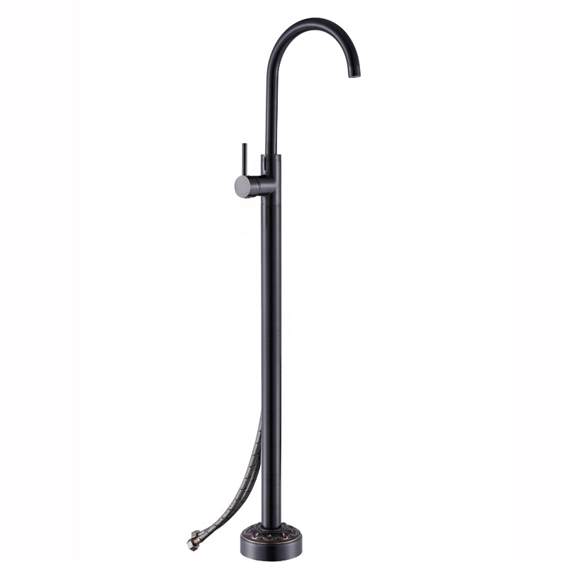 Floor Mounted Metal Freestanding Tub Filler Single Handle Freestanding Faucet with Hose Black Hand Shower Not Included Wall Clearhalo 'Bathroom Remodel & Bathroom Fixtures' 'Bathtub Faucets' 'bathtub_faucets' 'Home Improvement' 'home_improvement' 'home_improvement_bathtub_faucets' 6381535