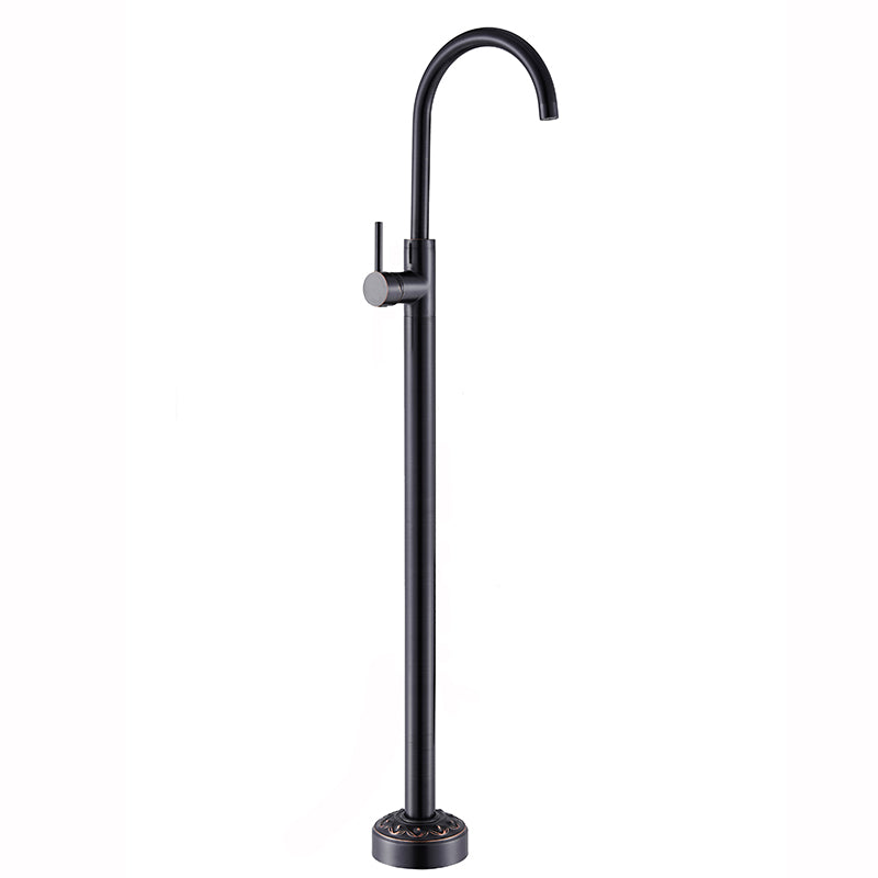 Floor Mounted Metal Freestanding Tub Filler Single Handle Freestanding Faucet with Hose Black Hand Shower Not Included Ground Clearhalo 'Bathroom Remodel & Bathroom Fixtures' 'Bathtub Faucets' 'bathtub_faucets' 'Home Improvement' 'home_improvement' 'home_improvement_bathtub_faucets' 6381537