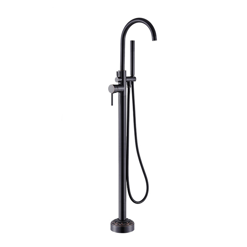 Floor Mounted Metal Freestanding Tub Filler Single Handle Freestanding Faucet with Hose Black Hand Shower Included Ground Clearhalo 'Bathroom Remodel & Bathroom Fixtures' 'Bathtub Faucets' 'bathtub_faucets' 'Home Improvement' 'home_improvement' 'home_improvement_bathtub_faucets' 6381541