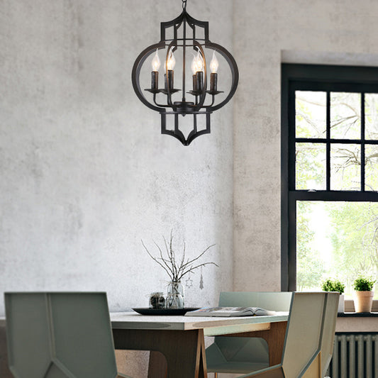 4/6 Bulbs Chandelier Light Vintage Style Lantern Cage Shade Wrought Iron Medium Hanging Lamp in Black 6 Black Clearhalo 'Cast Iron' 'Ceiling Lights' 'Chandeliers' 'Industrial Chandeliers' 'Industrial' 'Metal' 'Middle Century Chandeliers' 'Rustic Chandeliers' 'Tiffany' Lighting' 6381
