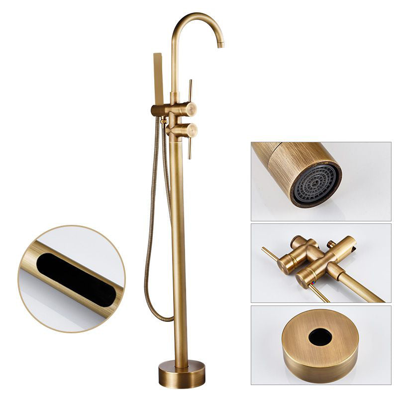 Modern Freestanding Tub Fillers Copper Freestanding Bathtub Faucet Light Gold Hand Shower Included Clearhalo 'Bathroom Remodel & Bathroom Fixtures' 'Bathtub Faucets' 'bathtub_faucets' 'Home Improvement' 'home_improvement' 'home_improvement_bathtub_faucets' 6382948