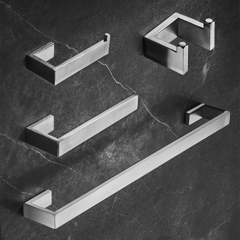 Stainless Steel Bathroom Set 4-piece Modern Style Simple Bathroom Hardware Set Silver Clearhalo 'Bathroom Hardware Sets' 'Bathroom Hardware' 'Bathroom Remodel & Bathroom Fixtures' 'bathroom_hardware_sets' 'Home Improvement' 'home_improvement' 'home_improvement_bathroom_hardware_sets' 6385346