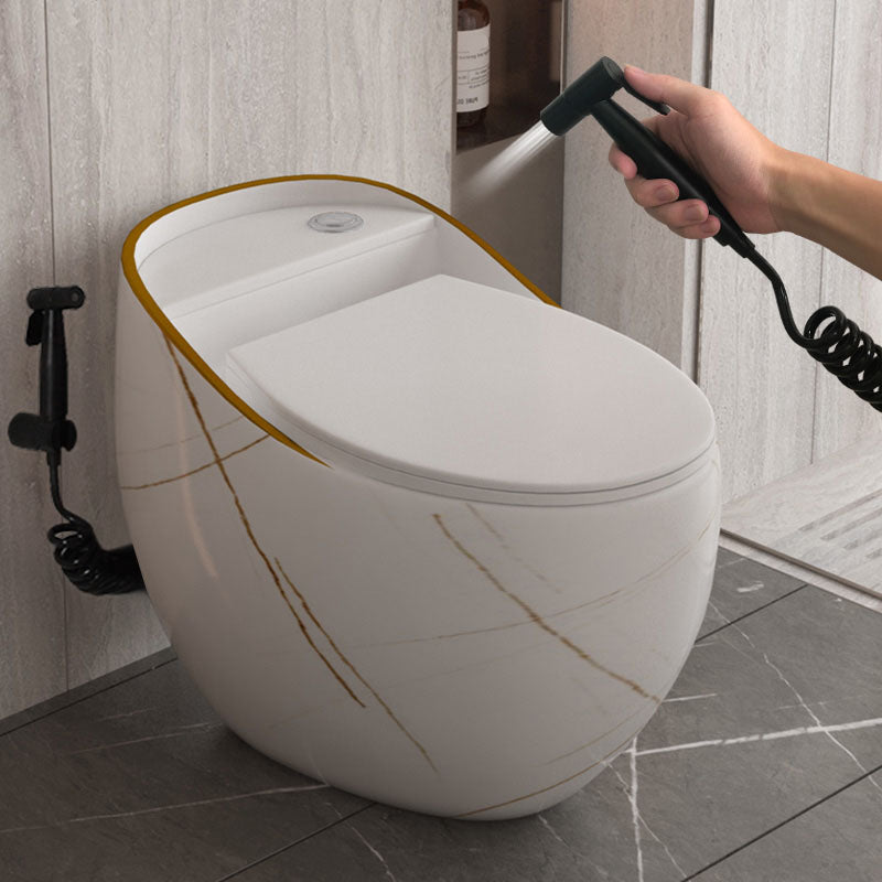 Concealed Tank Toilet Modern Siphon Jet One-Piece Toilet with Slow Close Seat White/ Gold Toilet with Sprayer Clearhalo 'Bathroom Remodel & Bathroom Fixtures' 'Home Improvement' 'home_improvement' 'home_improvement_toilets' 'Toilets & Bidets' 'Toilets' 6387079