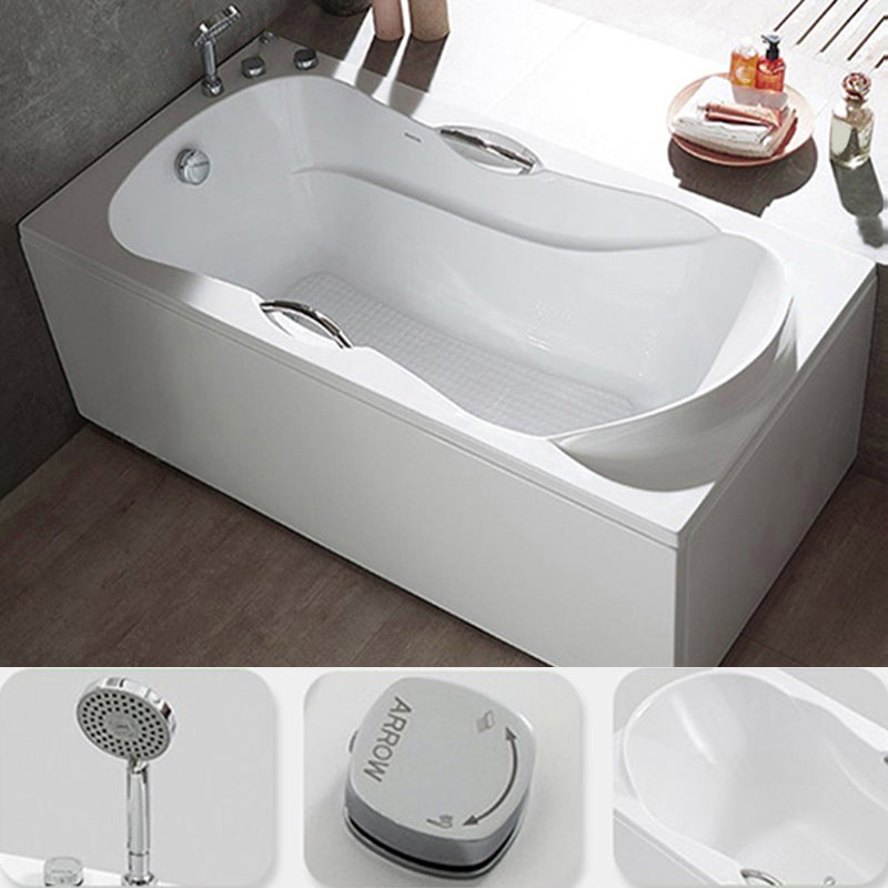 Modern Rectangular White Bathtub Back to Wall with Drain Bath Tub Left Tub with Silver 5-Piece Set Clearhalo 'Bathroom Remodel & Bathroom Fixtures' 'Bathtubs' 'Home Improvement' 'home_improvement' 'home_improvement_bathtubs' 'Showers & Bathtubs' 6387108