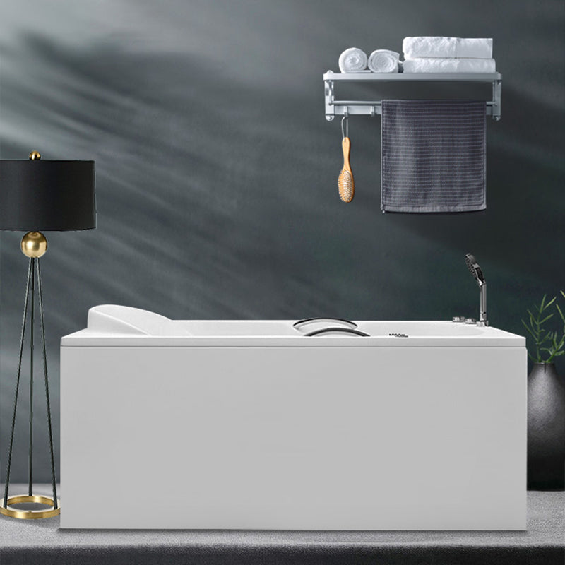 Modern Rectangular White Bathtub Back to Wall with Drain Bath Tub 59"L x 30"W x 27"H Right Tub with Silver 5-Piece Set Clearhalo 'Bathroom Remodel & Bathroom Fixtures' 'Bathtubs' 'Home Improvement' 'home_improvement' 'home_improvement_bathtubs' 'Showers & Bathtubs' 6387111