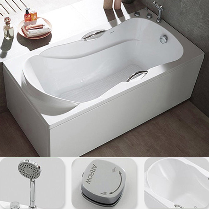Modern Rectangular White Bathtub Back to Wall with Drain Bath Tub Right Tub with Silver 5-Piece Set Clearhalo 'Bathroom Remodel & Bathroom Fixtures' 'Bathtubs' 'Home Improvement' 'home_improvement' 'home_improvement_bathtubs' 'Showers & Bathtubs' 6387112