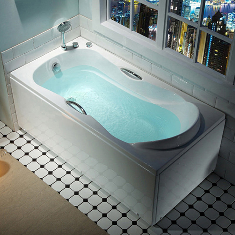 Modern Rectangular White Bathtub Back to Wall with Drain Bath Tub Clearhalo 'Bathroom Remodel & Bathroom Fixtures' 'Bathtubs' 'Home Improvement' 'home_improvement' 'home_improvement_bathtubs' 'Showers & Bathtubs' 6387117