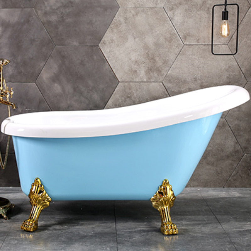 Modern Acrylic Bathtub Back to Wall with Golden Feet and Drain Bath Tub for Bathroom Blue 59"L x 25"W x 29.5"H Clearhalo 'Bathroom Remodel & Bathroom Fixtures' 'Bathtubs' 'Home Improvement' 'home_improvement' 'home_improvement_bathtubs' 'Showers & Bathtubs' 6387131