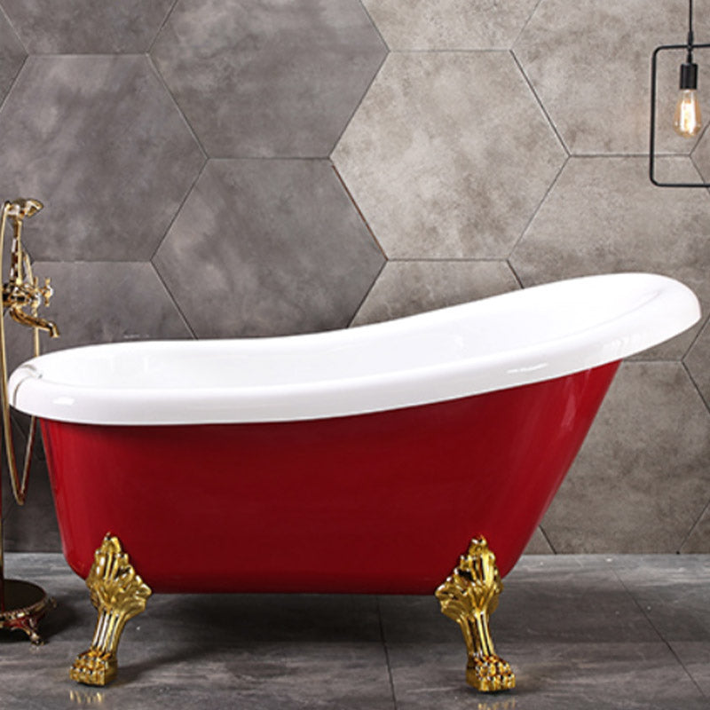 Modern Acrylic Bathtub Back to Wall with Golden Feet and Drain Bath Tub for Bathroom Red 51"L x 25"W x 29.5"H Clearhalo 'Bathroom Remodel & Bathroom Fixtures' 'Bathtubs' 'Home Improvement' 'home_improvement' 'home_improvement_bathtubs' 'Showers & Bathtubs' 6387133