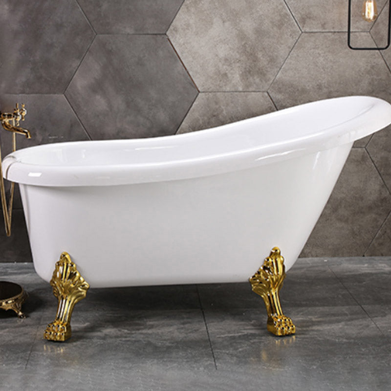 Modern Acrylic Bathtub Back to Wall with Golden Feet and Drain Bath Tub for Bathroom White Clearhalo 'Bathroom Remodel & Bathroom Fixtures' 'Bathtubs' 'Home Improvement' 'home_improvement' 'home_improvement_bathtubs' 'Showers & Bathtubs' 6387134