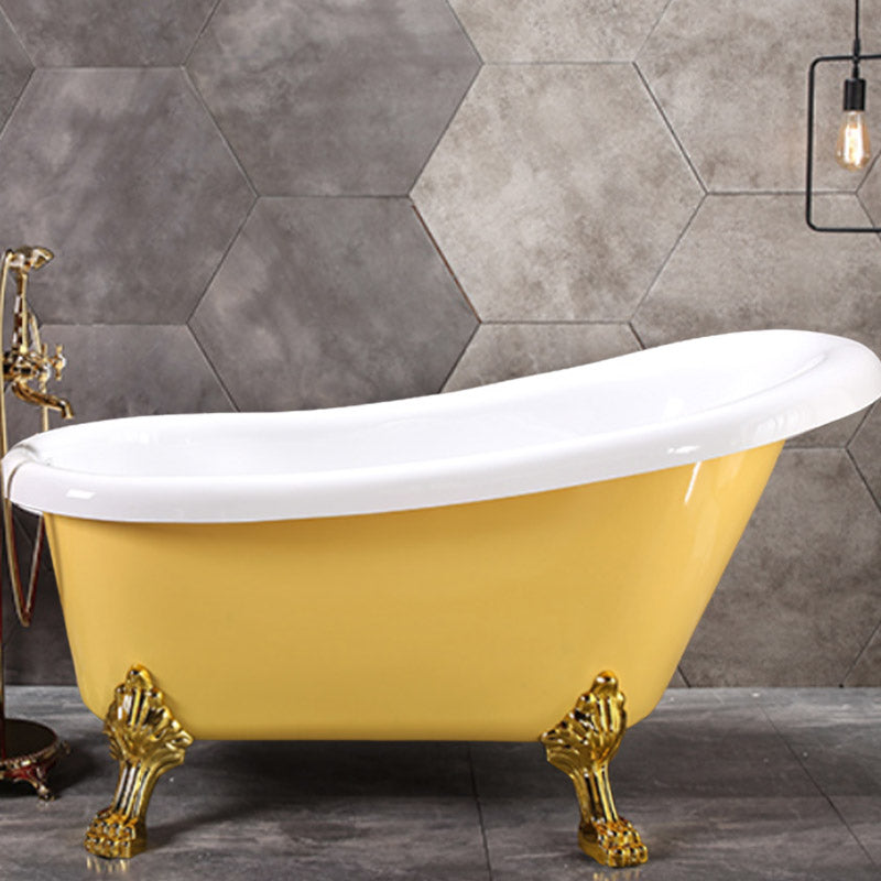 Modern Acrylic Bathtub Back to Wall with Golden Feet and Drain Bath Tub for Bathroom Yellow 51"L x 25"W x 29.5"H Clearhalo 'Bathroom Remodel & Bathroom Fixtures' 'Bathtubs' 'Home Improvement' 'home_improvement' 'home_improvement_bathtubs' 'Showers & Bathtubs' 6387136