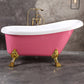 Modern Acrylic Bathtub Back to Wall with Golden Feet and Drain Bath Tub for Bathroom Pink Clearhalo 'Bathroom Remodel & Bathroom Fixtures' 'Bathtubs' 'Home Improvement' 'home_improvement' 'home_improvement_bathtubs' 'Showers & Bathtubs' 6387137