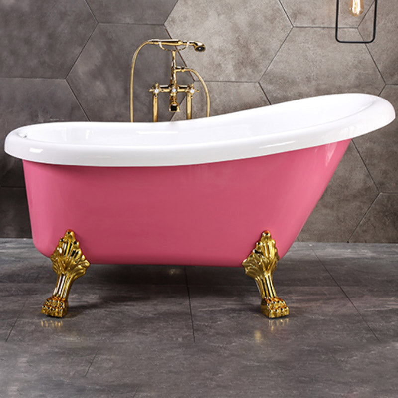 Modern Acrylic Bathtub Back to Wall with Golden Feet and Drain Bath Tub for Bathroom Pink Clearhalo 'Bathroom Remodel & Bathroom Fixtures' 'Bathtubs' 'Home Improvement' 'home_improvement' 'home_improvement_bathtubs' 'Showers & Bathtubs' 6387137