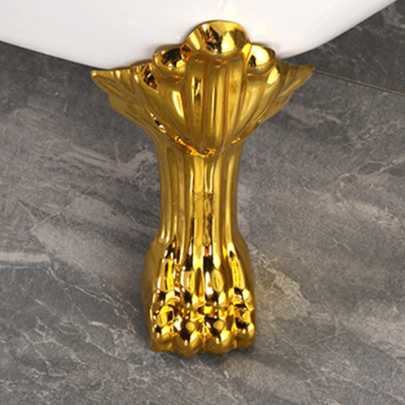 Modern Acrylic Bathtub Back to Wall with Golden Feet and Drain Bath Tub for Bathroom Clearhalo 'Bathroom Remodel & Bathroom Fixtures' 'Bathtubs' 'Home Improvement' 'home_improvement' 'home_improvement_bathtubs' 'Showers & Bathtubs' 6387145