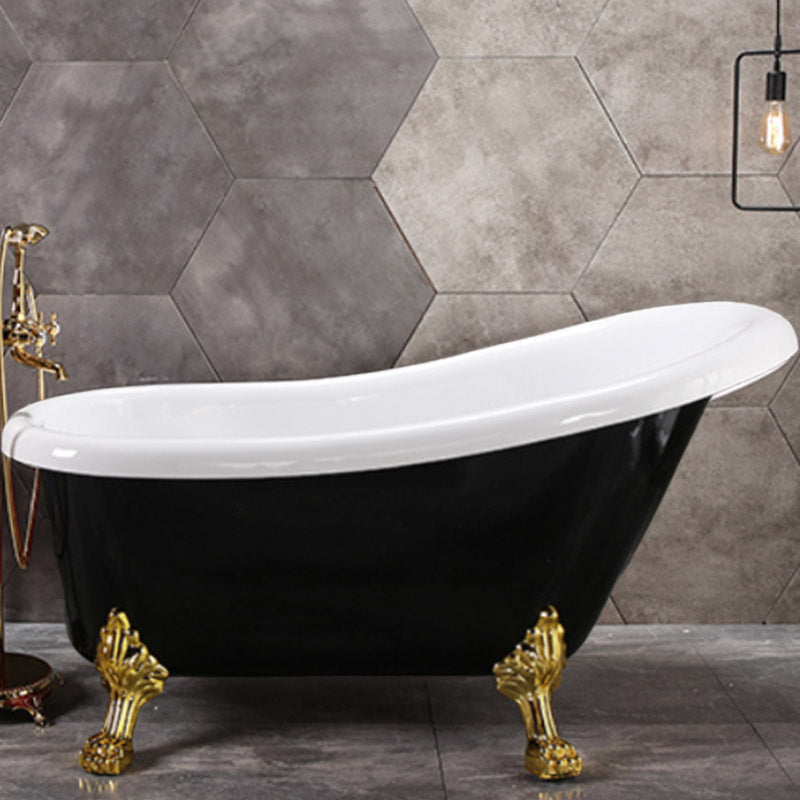 Modern Acrylic Bathtub Back to Wall with Golden Feet and Drain Bath Tub for Bathroom Clearhalo 'Bathroom Remodel & Bathroom Fixtures' 'Bathtubs' 'Home Improvement' 'home_improvement' 'home_improvement_bathtubs' 'Showers & Bathtubs' 6387146