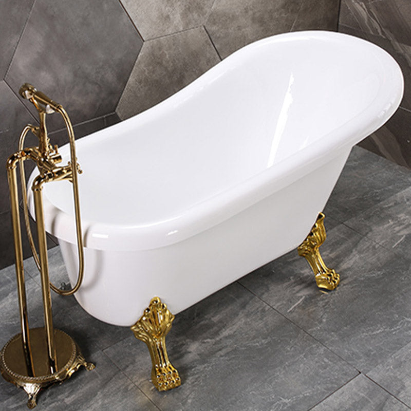 Modern Acrylic Bathtub Back to Wall with Golden Feet and Drain Bath Tub for Bathroom Clearhalo 'Bathroom Remodel & Bathroom Fixtures' 'Bathtubs' 'Home Improvement' 'home_improvement' 'home_improvement_bathtubs' 'Showers & Bathtubs' 6387148