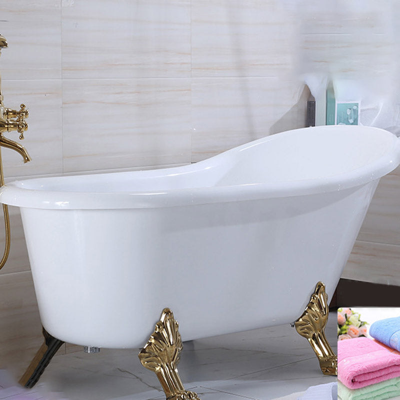 Modern Acrylic Bathtub Back to Wall with Golden Feet and Drain Bath Tub for Bathroom Clearhalo 'Bathroom Remodel & Bathroom Fixtures' 'Bathtubs' 'Home Improvement' 'home_improvement' 'home_improvement_bathtubs' 'Showers & Bathtubs' 6387149