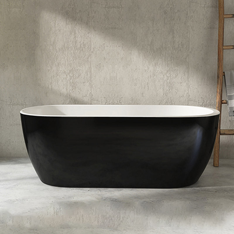 Modern Acrylic Oval Bathtub Freestanding Soaking Bathtub with Drain Bath Tub Black White Tub Clearhalo 'Bathroom Remodel & Bathroom Fixtures' 'Bathtubs' 'Home Improvement' 'home_improvement' 'home_improvement_bathtubs' 'Showers & Bathtubs' 6387437