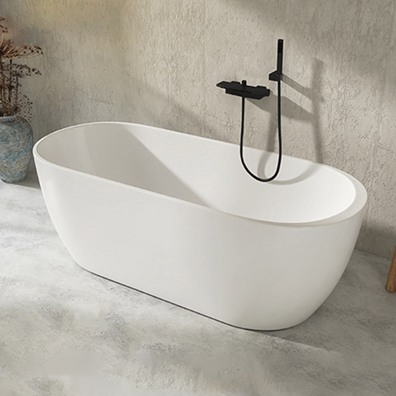 Modern Acrylic Oval Bathtub Freestanding Soaking Bathtub with Drain Bath Tub White Tub with Wall Mounted Faucets Clearhalo 'Bathroom Remodel & Bathroom Fixtures' 'Bathtubs' 'Home Improvement' 'home_improvement' 'home_improvement_bathtubs' 'Showers & Bathtubs' 6387438