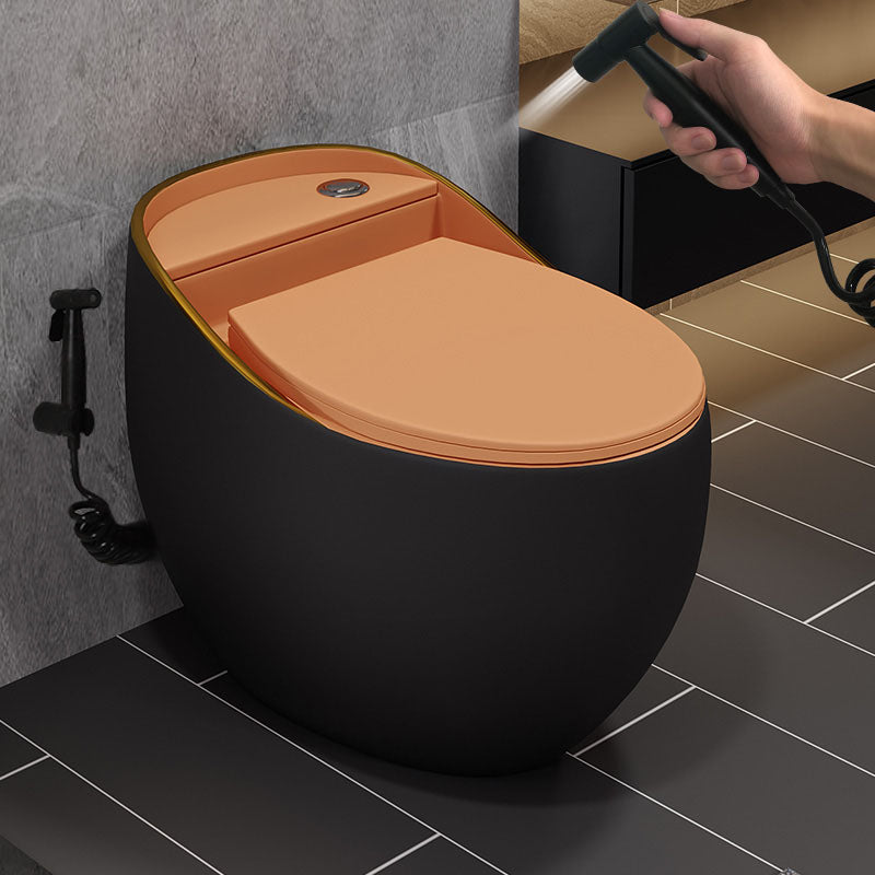 Concealed Tank Flush Toilet Modern Floor Mount One-Piece Toilet with Slow Close Seat Black Orange Toilet with Sprayer Clearhalo 'Bathroom Remodel & Bathroom Fixtures' 'Home Improvement' 'home_improvement' 'home_improvement_toilets' 'Toilets & Bidets' 'Toilets' 6387617