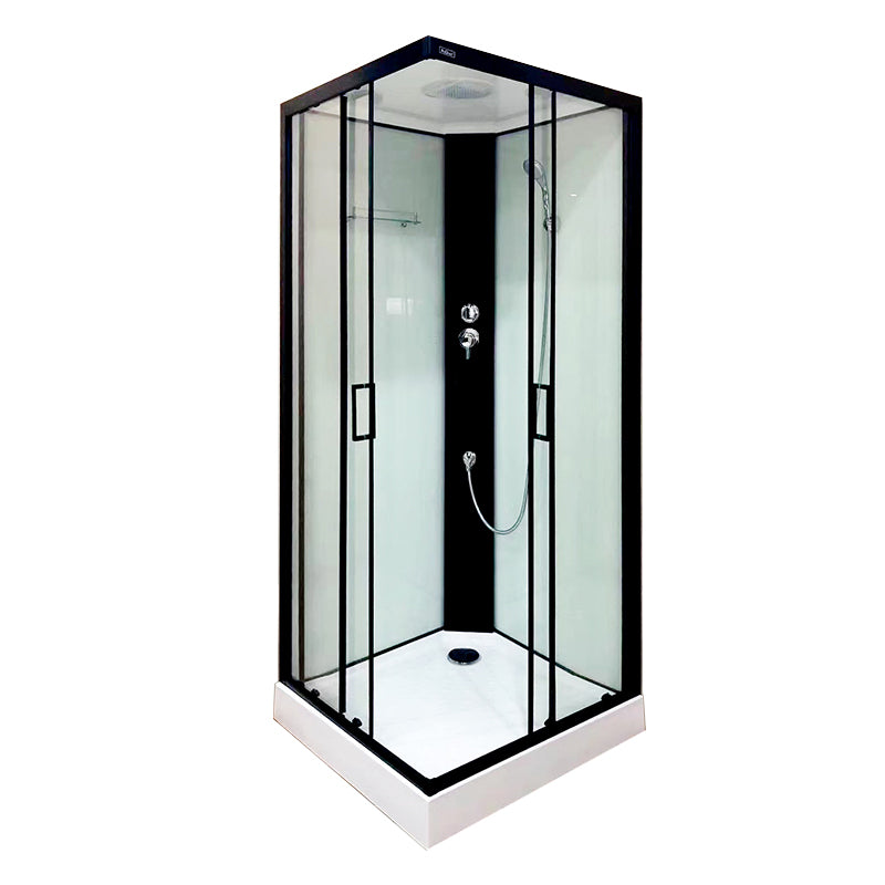 Corner Framed Shower Stall Single Sliding Tempered Glass Shower Stall Clearhalo 'Bathroom Remodel & Bathroom Fixtures' 'Home Improvement' 'home_improvement' 'home_improvement_shower_stalls_enclosures' 'Shower Stalls & Enclosures' 'shower_stalls_enclosures' 'Showers & Bathtubs' 6387728