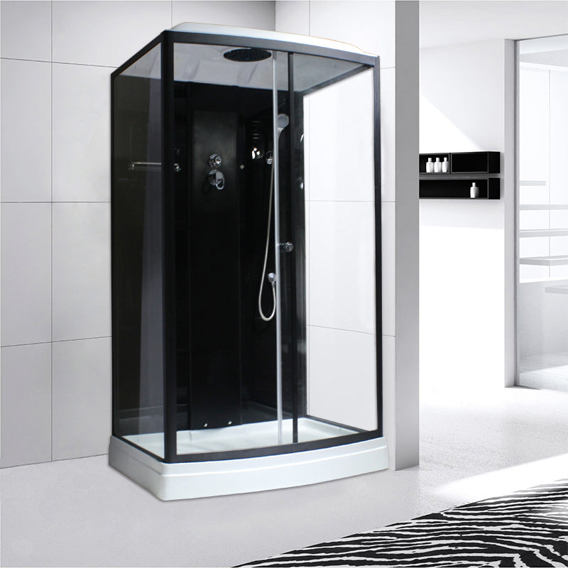 Corner Framed Shower Stall Single Sliding Tempered Glass Shower Stall Black 47.2"L x 35.4"W x 86.6"H Clearhalo 'Bathroom Remodel & Bathroom Fixtures' 'Home Improvement' 'home_improvement' 'home_improvement_shower_stalls_enclosures' 'Shower Stalls & Enclosures' 'shower_stalls_enclosures' 'Showers & Bathtubs' 6387734