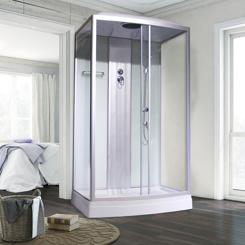 Corner Framed Shower Stall Single Sliding Tempered Glass Shower Stall White 47.2"L x 35.4"W x 86.6"H Clearhalo 'Bathroom Remodel & Bathroom Fixtures' 'Home Improvement' 'home_improvement' 'home_improvement_shower_stalls_enclosures' 'Shower Stalls & Enclosures' 'shower_stalls_enclosures' 'Showers & Bathtubs' 6387735