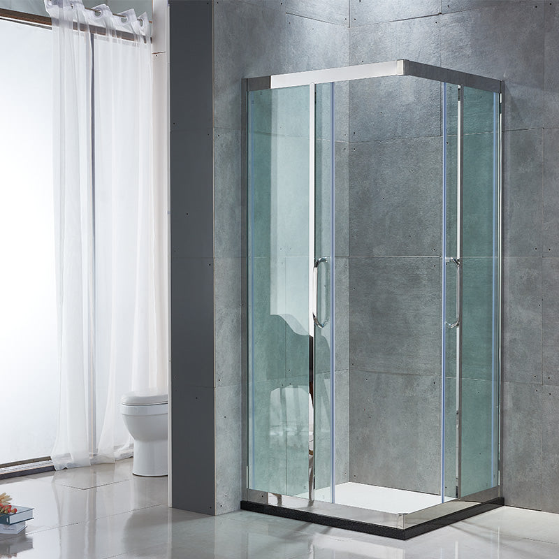 Framed Tempered Glass Shower Kit Corner Double Sliding Shower Kit Clearhalo 'Bathroom Remodel & Bathroom Fixtures' 'Home Improvement' 'home_improvement' 'home_improvement_shower_stalls_enclosures' 'Shower Stalls & Enclosures' 'shower_stalls_enclosures' 'Showers & Bathtubs' 6387743