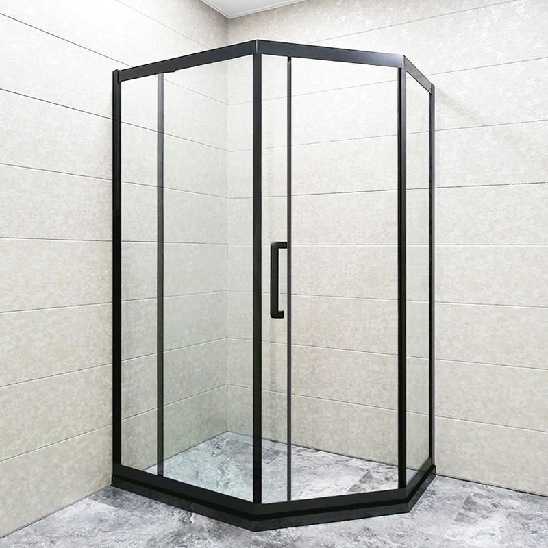 Corner Framed Shower Kit Neo-Angle Tempered Glass Shower Kit Single Sliding Clearhalo 'Bathroom Remodel & Bathroom Fixtures' 'Home Improvement' 'home_improvement' 'home_improvement_shower_stalls_enclosures' 'Shower Stalls & Enclosures' 'shower_stalls_enclosures' 'Showers & Bathtubs' 6387802