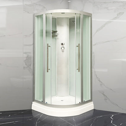 Round Double Sliding Shower Stall Corner Tempered Glass Shower Stall 43.3"L x 43.3"W x 82.7"H Clearhalo 'Bathroom Remodel & Bathroom Fixtures' 'Home Improvement' 'home_improvement' 'home_improvement_shower_stalls_enclosures' 'Shower Stalls & Enclosures' 'shower_stalls_enclosures' 'Showers & Bathtubs' 6387835