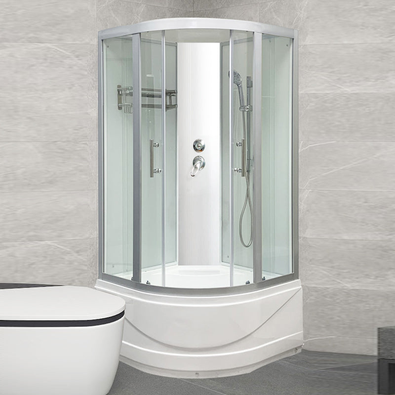 Round Tub & Shower Kit Double Sliding Tempered Glass Tub & Shower Kit Silver 35.4"L x 35.4"W x 82.7"H Clearhalo 'Bathroom Remodel & Bathroom Fixtures' 'Home Improvement' 'home_improvement' 'home_improvement_shower_stalls_enclosures' 'Shower Stalls & Enclosures' 'shower_stalls_enclosures' 'Showers & Bathtubs' 6387848