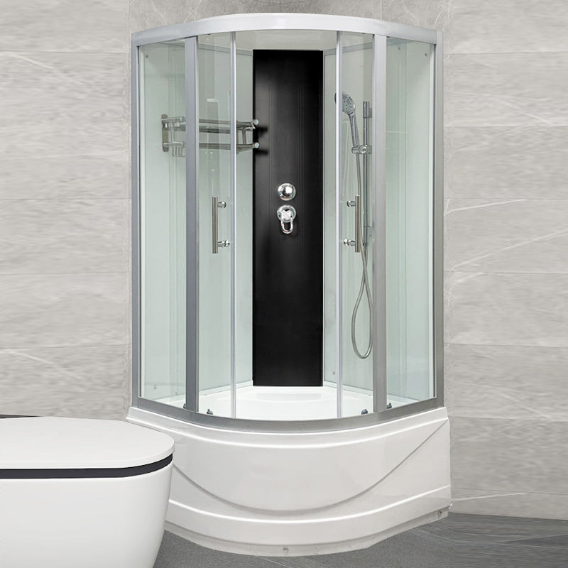 Round Tub & Shower Kit Double Sliding Tempered Glass Tub & Shower Kit Black-Silver Clearhalo 'Bathroom Remodel & Bathroom Fixtures' 'Home Improvement' 'home_improvement' 'home_improvement_shower_stalls_enclosures' 'Shower Stalls & Enclosures' 'shower_stalls_enclosures' 'Showers & Bathtubs' 6387849