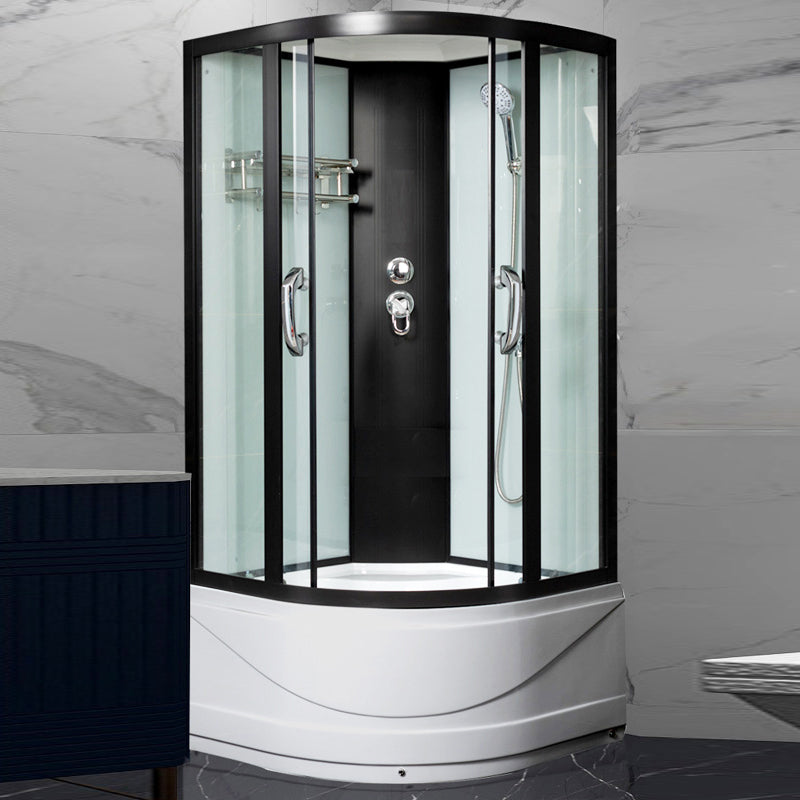 Round Tub & Shower Kit Double Sliding Tempered Glass Tub & Shower Kit Black 39.4"L x 39.4"W x 82.7"H Clearhalo 'Bathroom Remodel & Bathroom Fixtures' 'Home Improvement' 'home_improvement' 'home_improvement_shower_stalls_enclosures' 'Shower Stalls & Enclosures' 'shower_stalls_enclosures' 'Showers & Bathtubs' 6387850