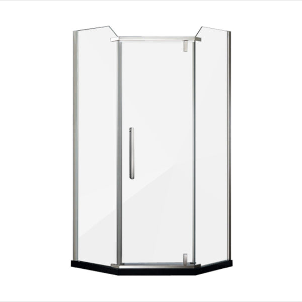 Neo-Angle Shower Kit Pivot Tempered Glass Corner Shower Kit with Fixed Panel Silver Clearhalo 'Bathroom Remodel & Bathroom Fixtures' 'Home Improvement' 'home_improvement' 'home_improvement_shower_stalls_enclosures' 'Shower Stalls & Enclosures' 'shower_stalls_enclosures' 'Showers & Bathtubs' 6387881