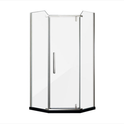 Neo-Angle Shower Kit Pivot Tempered Glass Corner Shower Kit with Fixed Panel Silver Clearhalo 'Bathroom Remodel & Bathroom Fixtures' 'Home Improvement' 'home_improvement' 'home_improvement_shower_stalls_enclosures' 'Shower Stalls & Enclosures' 'shower_stalls_enclosures' 'Showers & Bathtubs' 6387881