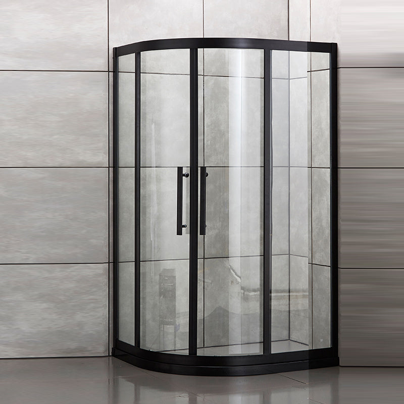 Tempered Glass Shower Kit Double Sliding Round Shower Kit with Shower Door Black 39.4"L x 39.4"W x 76.8"H Clearhalo 'Bathroom Remodel & Bathroom Fixtures' 'Home Improvement' 'home_improvement' 'home_improvement_shower_stalls_enclosures' 'Shower Stalls & Enclosures' 'shower_stalls_enclosures' 'Showers & Bathtubs' 6387895
