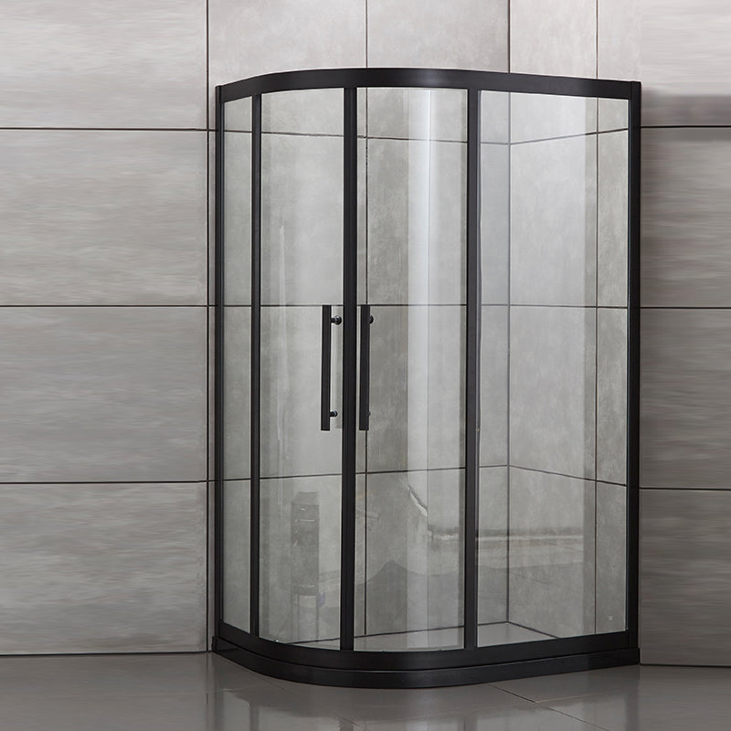 Tempered Glass Shower Kit Double Sliding Round Shower Kit with Shower Door Black Clearhalo 'Bathroom Remodel & Bathroom Fixtures' 'Home Improvement' 'home_improvement' 'home_improvement_shower_stalls_enclosures' 'Shower Stalls & Enclosures' 'shower_stalls_enclosures' 'Showers & Bathtubs' 6387908