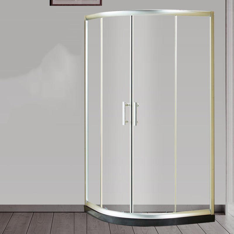 Tempered Glass Shower Kit Double Sliding Round Shower Kit with Shower Door Clearhalo 'Bathroom Remodel & Bathroom Fixtures' 'Home Improvement' 'home_improvement' 'home_improvement_shower_stalls_enclosures' 'Shower Stalls & Enclosures' 'shower_stalls_enclosures' 'Showers & Bathtubs' 6387916