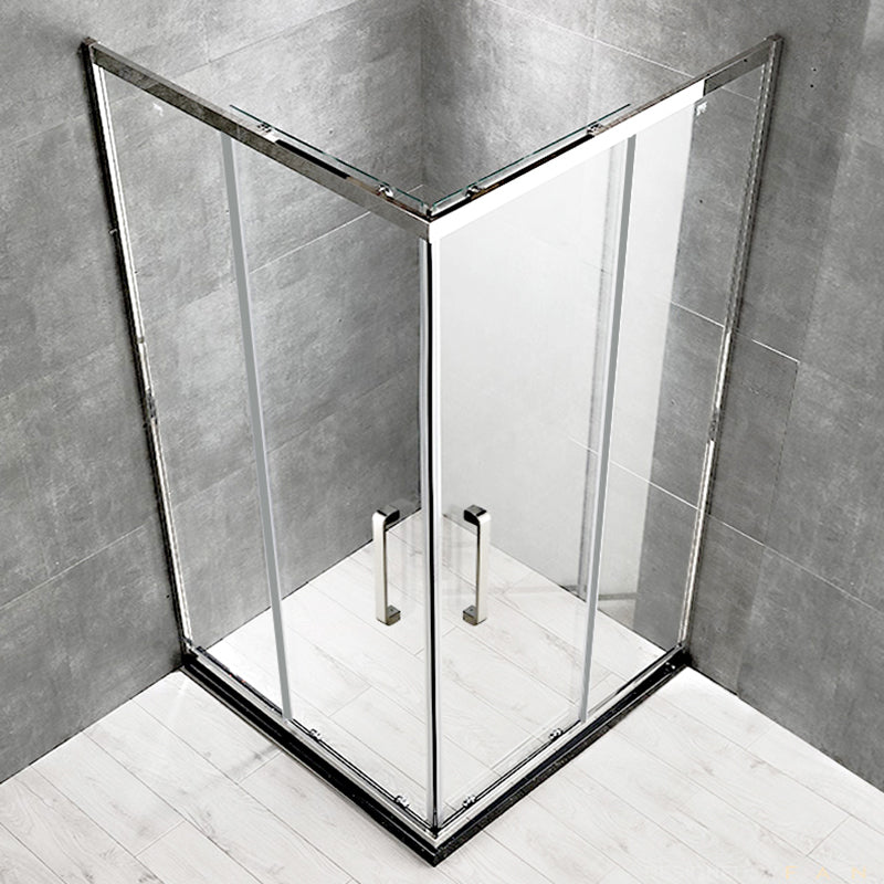 Double Sliding Shower Kit Semi-Frameless Corner Tempered Glass Shower Kit 35.4"L x 47.2"W x 74.8"H Clearhalo 'Bathroom Remodel & Bathroom Fixtures' 'Home Improvement' 'home_improvement' 'home_improvement_shower_stalls_enclosures' 'Shower Stalls & Enclosures' 'shower_stalls_enclosures' 'Showers & Bathtubs' 6387963