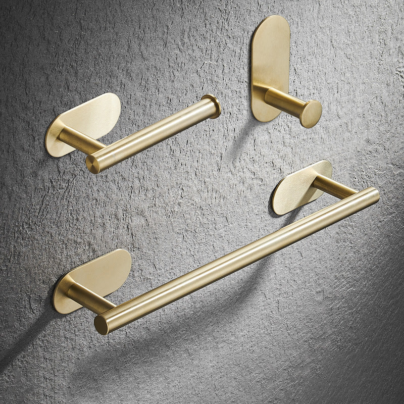 Modern Simple Metal Bathroom Accessory as Individual or as a Set in Gold Towel Bar & Toilet Paper Holder & Towel/Robe Hook Clearhalo 'Bathroom Hardware Sets' 'Bathroom Hardware' 'Bathroom Remodel & Bathroom Fixtures' 'bathroom_hardware_sets' 'Home Improvement' 'home_improvement' 'home_improvement_bathroom_hardware_sets' 6391157