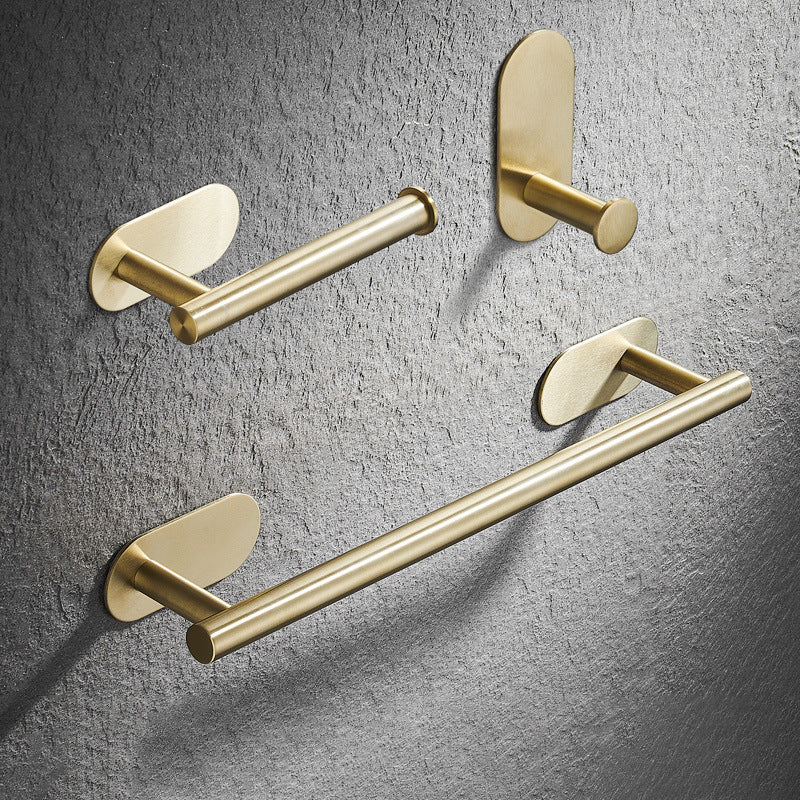 Modern Simple Metal Bathroom Accessory as Individual or as a Set in Gold Towel Bar & Toilet Paper Holder & Towel Robe Hook Clearhalo 'Bathroom Hardware Sets' 'Bathroom Hardware' 'Bathroom Remodel & Bathroom Fixtures' 'bathroom_hardware_sets' 'Home Improvement' 'home_improvement' 'home_improvement_bathroom_hardware_sets' 6391157