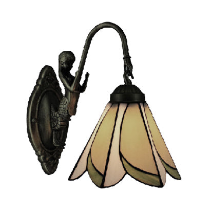 1 Head Petal Wall Mount Light Tiffany Yellow/Blue-White Glass Sconce Light Fixture with Mermaid Backplate Clearhalo 'Industrial' 'Middle century wall lights' 'Tiffany wall lights' 'Tiffany' 'Wall Lamps & Sconces' 'Wall Lights' Lighting' 63925