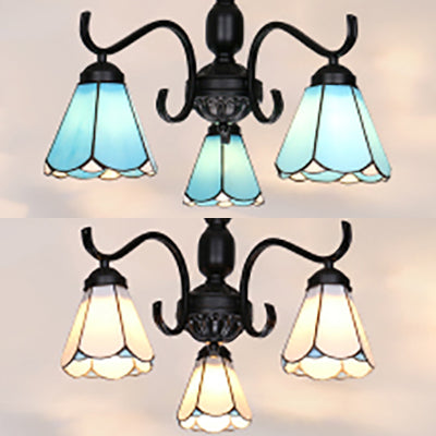 Country Style Scalloped Shade Pendant Stained Glass 3 Lights Chandelier Light for Living Room Clearhalo 'Ceiling Lights' 'Chandeliers' 'Industrial' 'Middle Century Chandeliers' 'Tiffany Chandeliers' 'Tiffany close to ceiling' 'Tiffany' Lighting' 63938