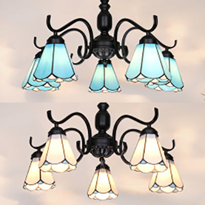 Rustic Scallop Chandelier Stained Glass 5 Lights Ceiling Pendant with Chain for Living Room Clearhalo 'Ceiling Lights' 'Chandeliers' 'Industrial' 'Middle Century Chandeliers' 'Tiffany Chandeliers' 'Tiffany close to ceiling' 'Tiffany' Lighting' 63941