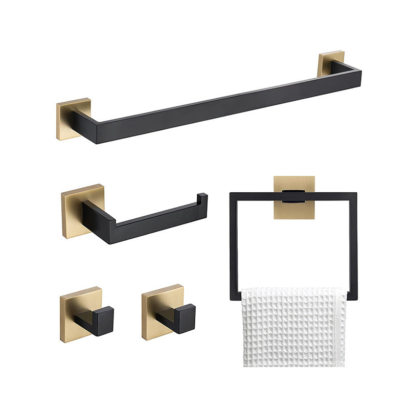 Stainless Steel Bathroom Accessory as Individual or as a Set Modern Bathroom Hardware Black/ Gold 5 Piece Set Clearhalo 'Bathroom Hardware Sets' 'Bathroom Hardware' 'Bathroom Remodel & Bathroom Fixtures' 'bathroom_hardware_sets' 'Home Improvement' 'home_improvement' 'home_improvement_bathroom_hardware_sets' 6394218